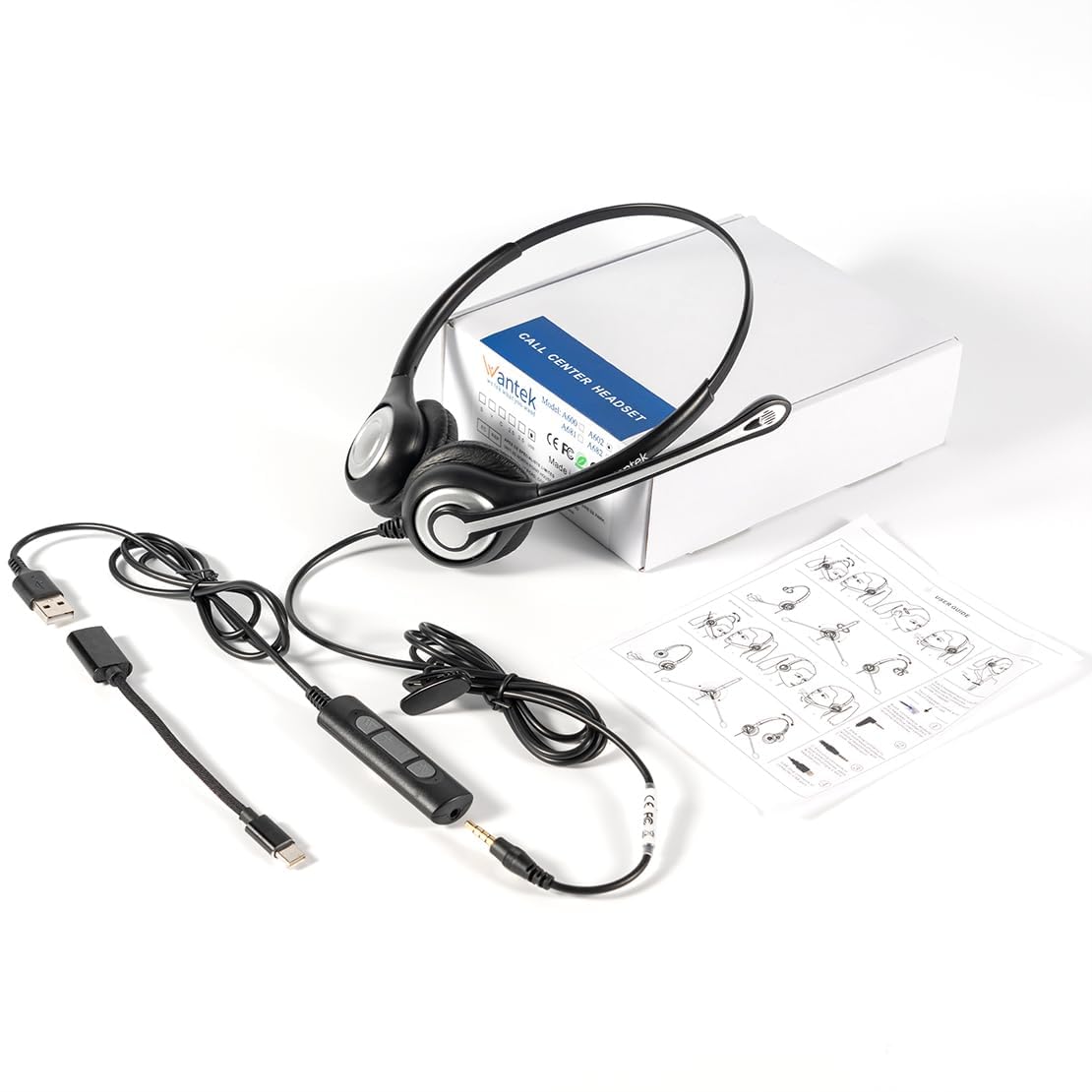 Wantek Casque USB avec Micro Léger on Ear, Arceau Réglable, Microphone Flexible, Câble 1,8 m, Casque Audio PC Filaire pour Ordinateur Portable Bureau Teletravail Chat Zoom Teams