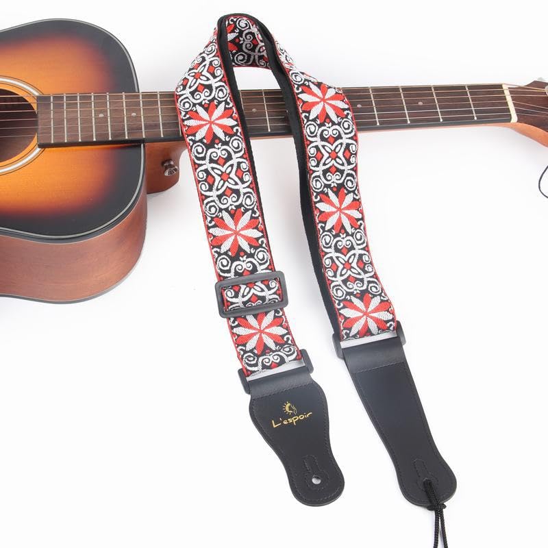OUTFYT Rock Punk Jacquard broderie coton fleur sangle de guitare bleu vert guitare basse électrique longueur réglable 90-140 cm - Les Beatles, Paul McCartney, John Lennon, RIngo Starr, George Harrison OUTFYT Rock Punk Jacquard broderie coton fleur sangle de guitare bleu vert guitare basse électrique longueur réglable 90-140 cm – Image 3