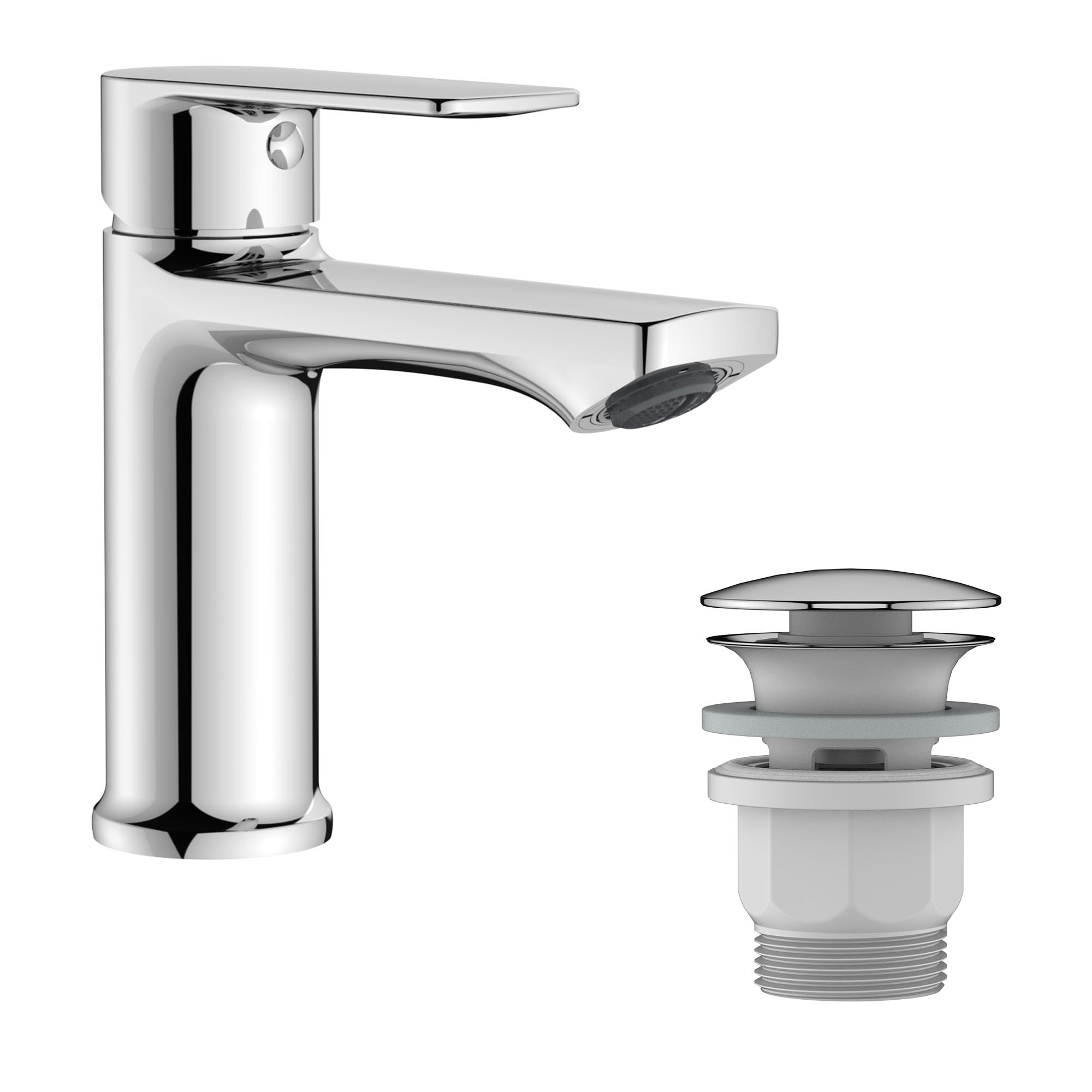 BELZ Chrome Basin Tap with Waste, Single Lever Hot & Cold Bathroom Sink Tap