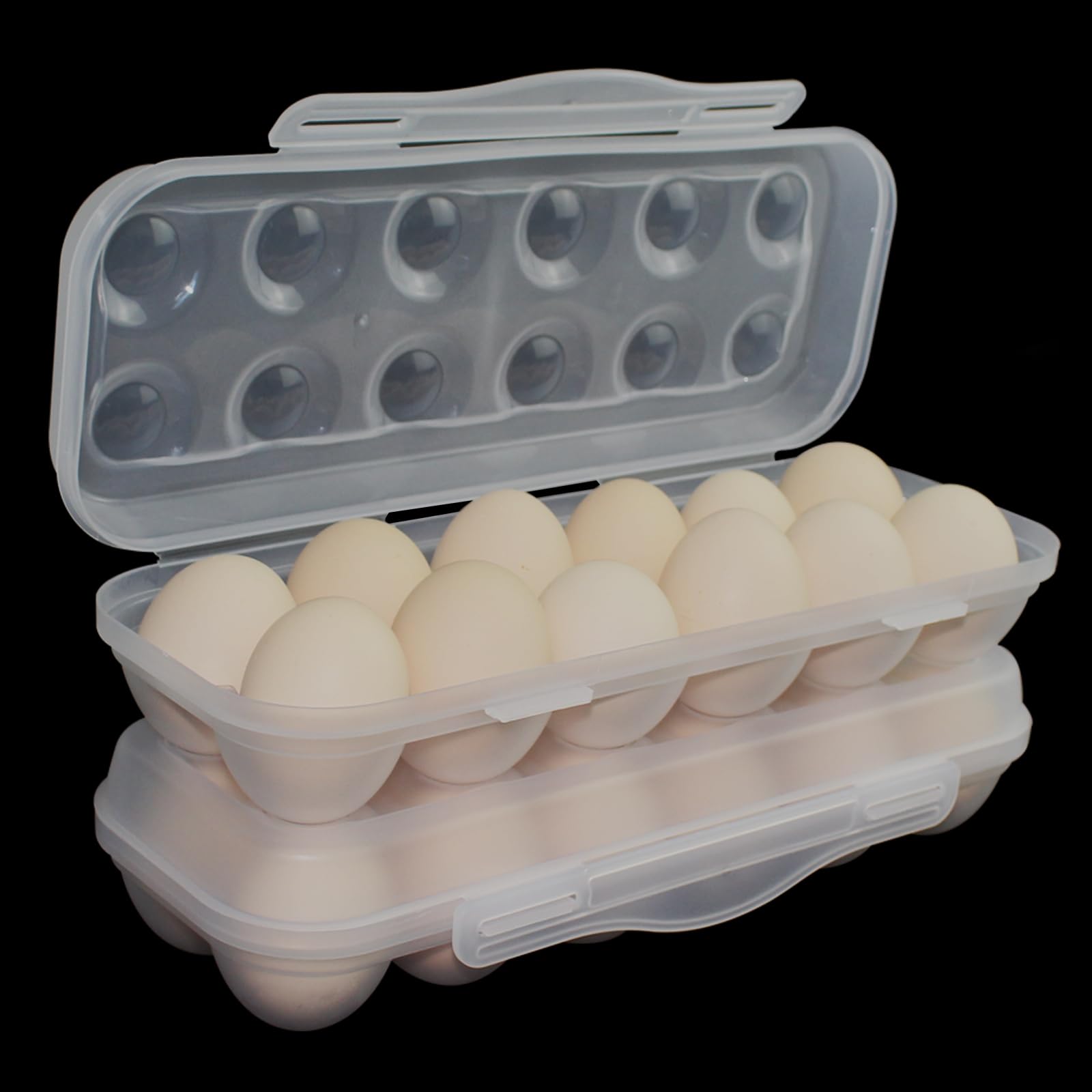 Photo 1 of 12 Grid Egg Container, 2 Packs Egg Holder Plastic Egg Storage Box Egg Organizer for Fridge Portable Egg Tray with Lid for Refrigerator Camping Hiking Outdoor Activities (12 Counts-2 Packs)
