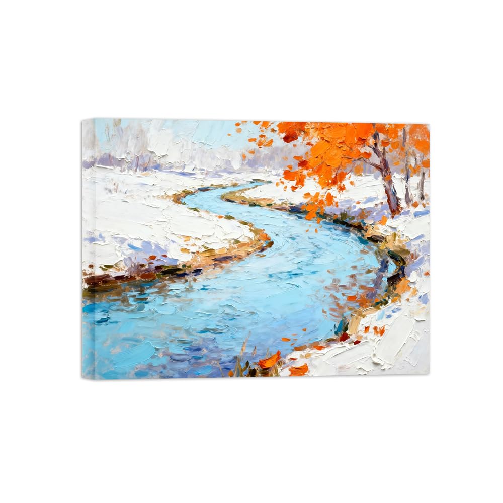 OZPWBVY Winter River Landscape Canvas Wall Art Picture 40x50cm Framed
