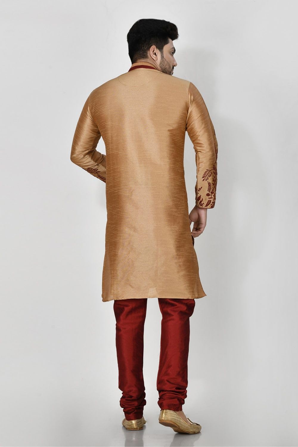 RANAK Rose Gold Dupion Silk Kurta Pajama for Men | Resham Embroidery | Elegant Ethnic Wear for Wedding Guests (VLSMKP364_RG Size - 36) 1