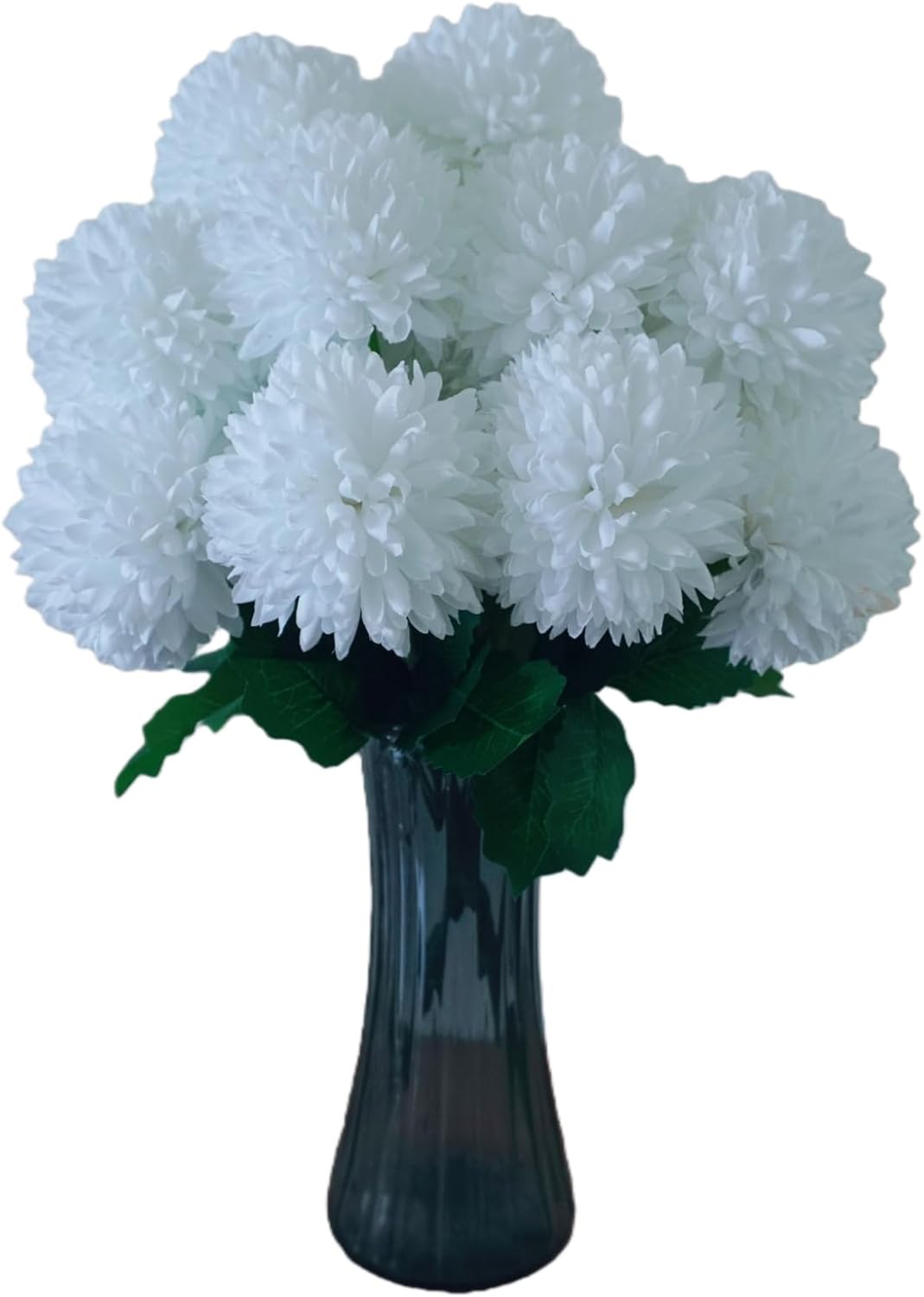 Large Artificial Kiku Flowers, Artificial Chrysanthemum Ball, 18 Heads White Silk Stems, 15.5 Inch Length, Indoor Floral Arrangement for Home Decor, Living Room, Vase Centerpiece (White)