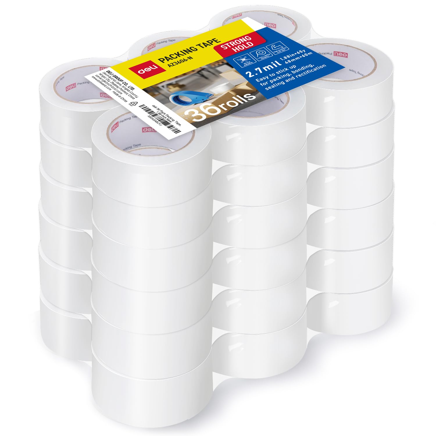 deli Heavy Duty Packing Tape 36 Rolls, Clear Packing Tape for Shipping Packaging Moving Sealing, 2.7mil Thick, 1.88 inches Wide, 65 Yards Per Roll,