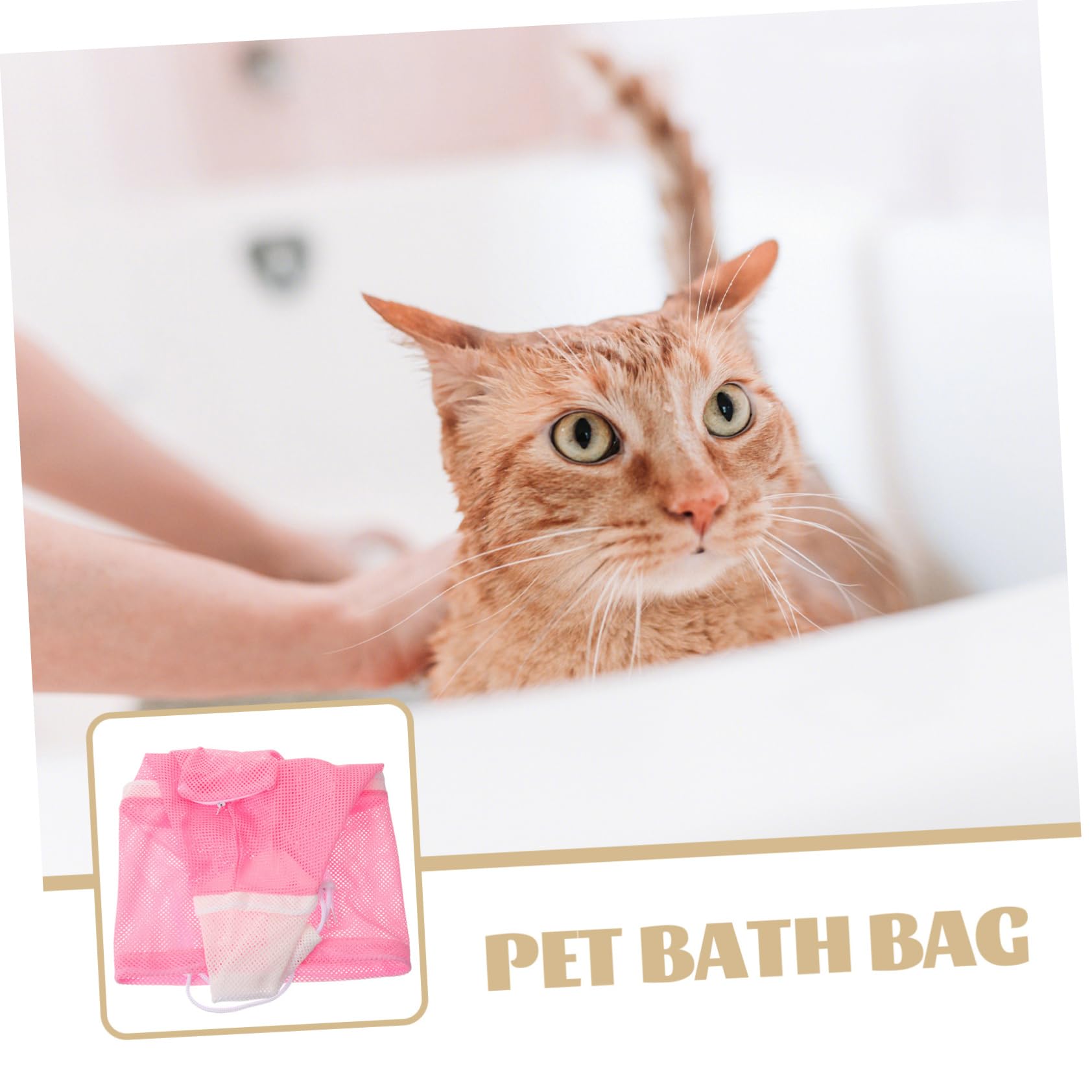 Hemoton Multi-Function Pet Bathing Bag for Cats Mesh Cat Grooming Bag Pull Rope Buckle Easy Bathing Supplies