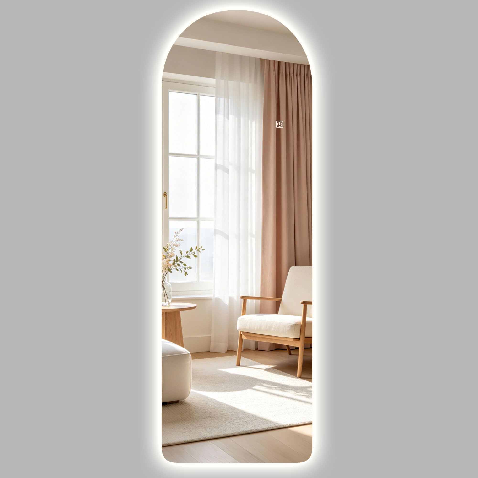 HOMCOM Grand Miroir Mural 120 x 40 cm avec éclairage LED Miroir Pleine Longueur arqué sans carde, Anti-déflagrante, intensité Variable, 3 Couleurs d'éclairage, pour Salon Chambre, Transparent
