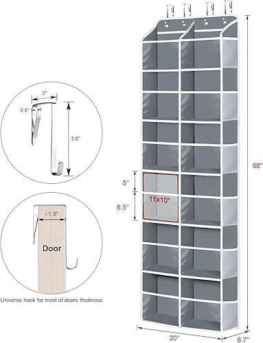 Miniatura 2 de Univivi Organizador sobre la puerta, 6 niveles detrás de la puerta con bolsillos profundos transparentes organizador colgante para armario,