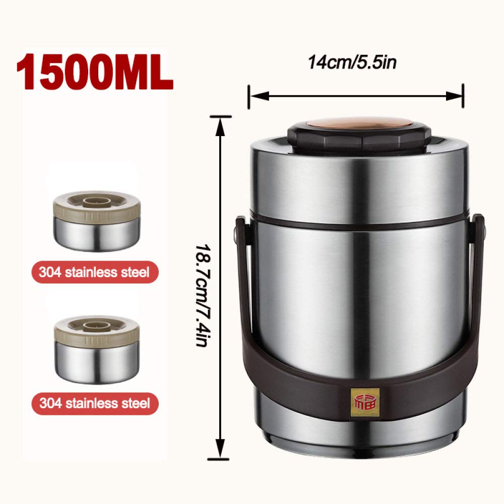 Thermos per alimenti，1.5L contenitore isotermico per alimenti,Vuoto Isolato Acciaio Inossidabile Thermos, Contenitore Termico per Alimenti, Portavivande Lunch Box Barattolo per Alimenti,Silver