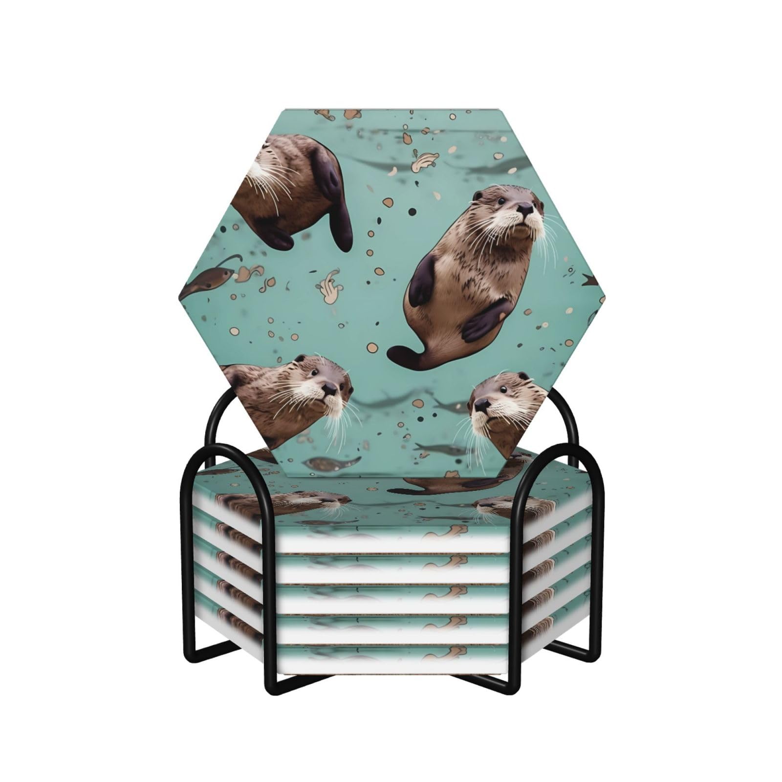 Dessous de verre loutre en céramique lot de 6 idée cadeau déco table et bar