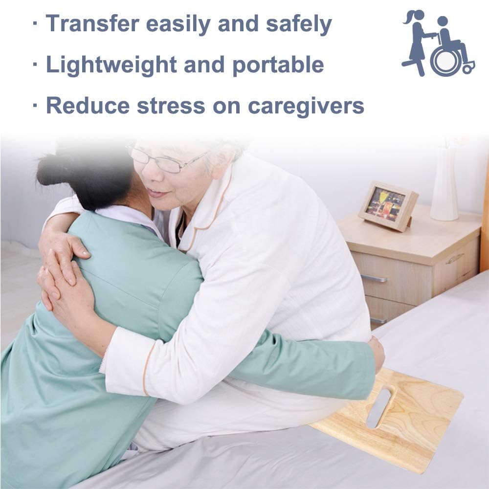 Tabla de transferencia de madera con asas, 500 lb de capacidad, tablas deslizantes resistentes para traslados de personas mayores y handicap, 30 x 8 x 0,7 cm
