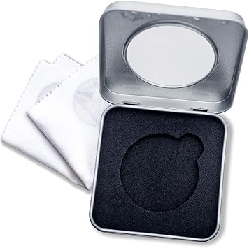 Armor Coin & Emblem - Collector Display Storage Tin with Window Lid Protective Keepsake Case for 1.75 Inch Medallions Includes Polishing Cloth Gift Ready Box