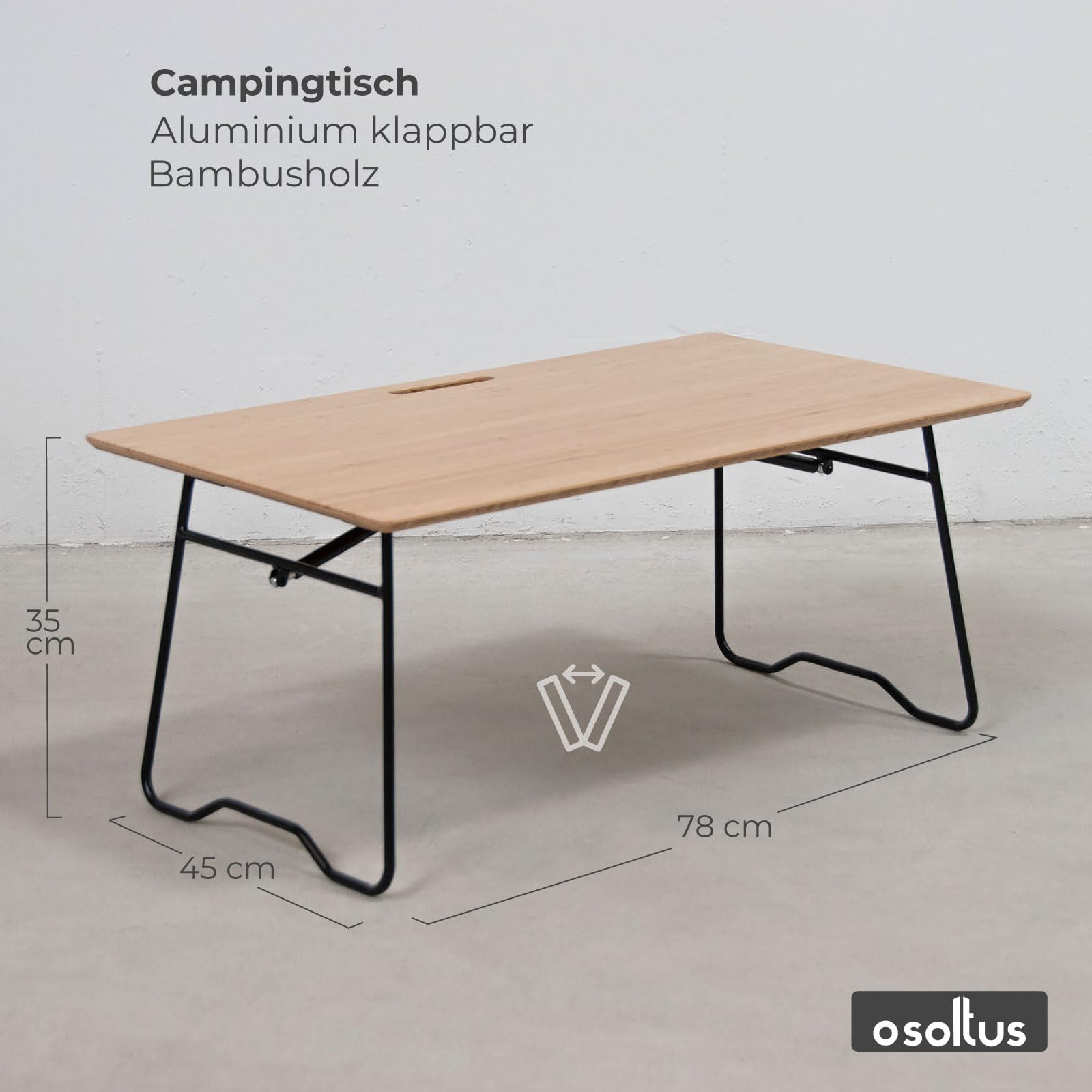 osoltus Campingtisch Blavand Bambustisch klappbar Tabletttisch mit Gasdruckfeder