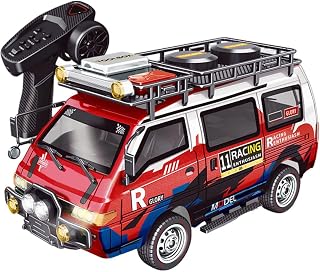 JXC5813B RC Car Model, 1/24 Scale 2.4G 4WD Full-Proportional Synchronous 6KM/H RC Mini Van Model with LED, Gift for Teens, Adults(RTR Version/Red)