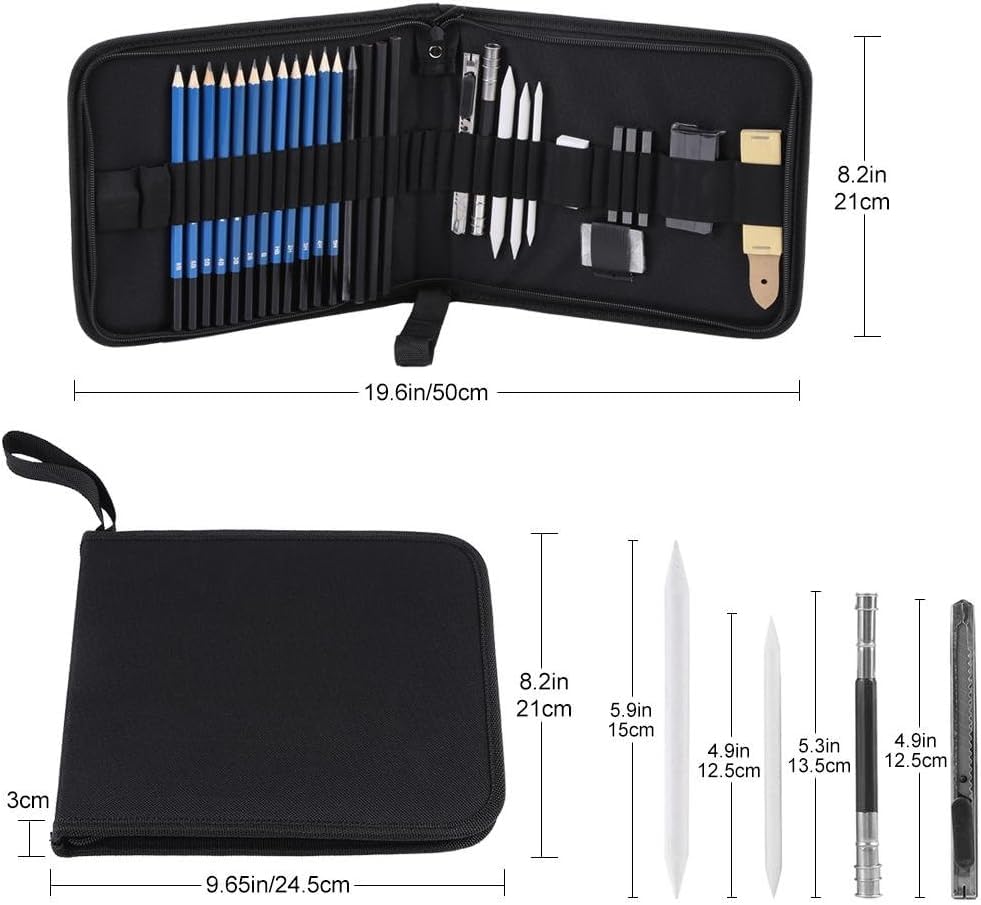 Image of Amazon Brand - Umi 33 Pcs Drawing Pencils Shading Pencils Set Drawing Kit Sketching Kit Sketch Pencils Set,Ink Color-Black