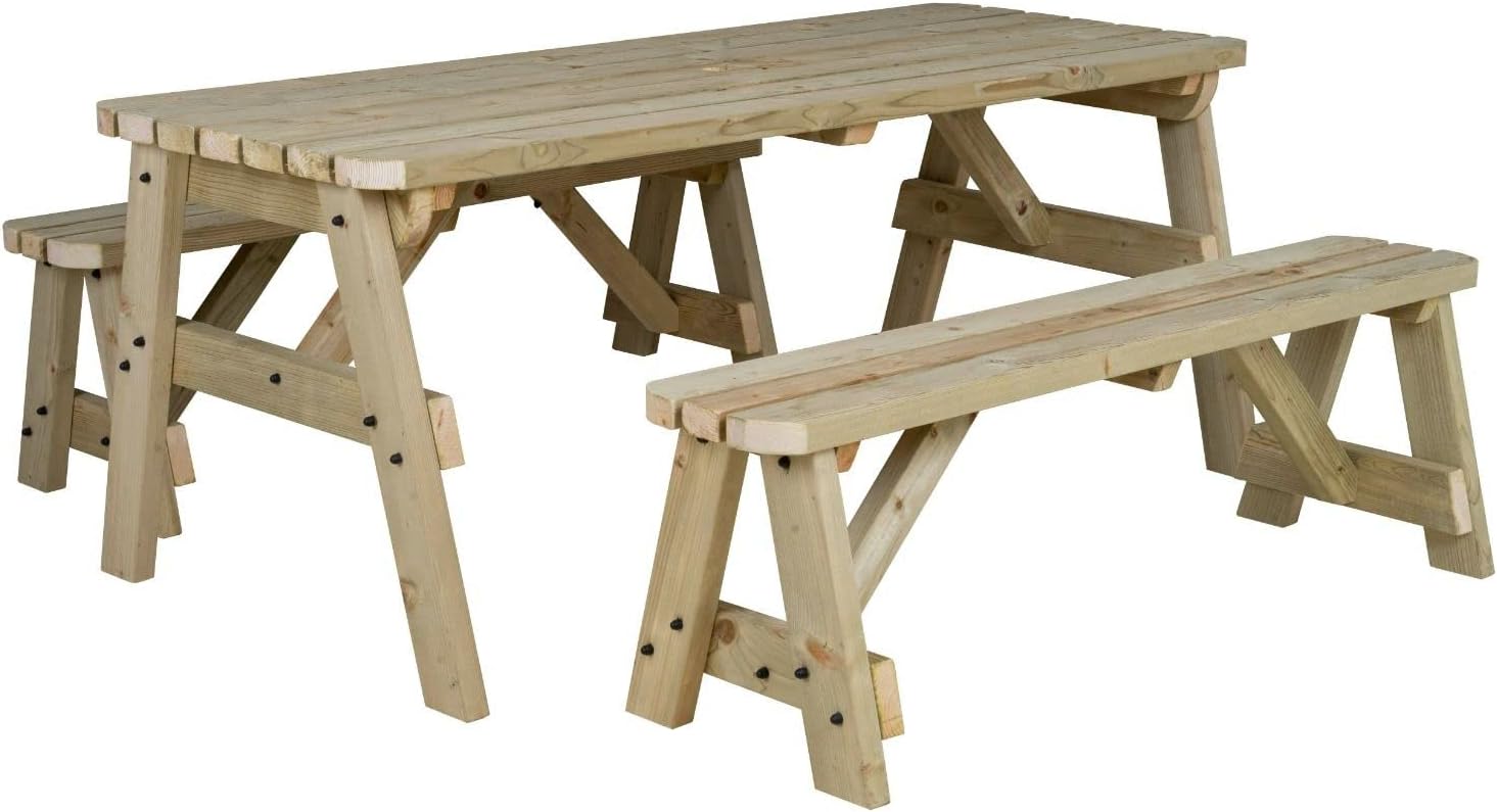 Arbor Garden Solutions Wooden picnic table and benches set, Victoria compact rounded patio furniture (6ft, Light Green Natural)