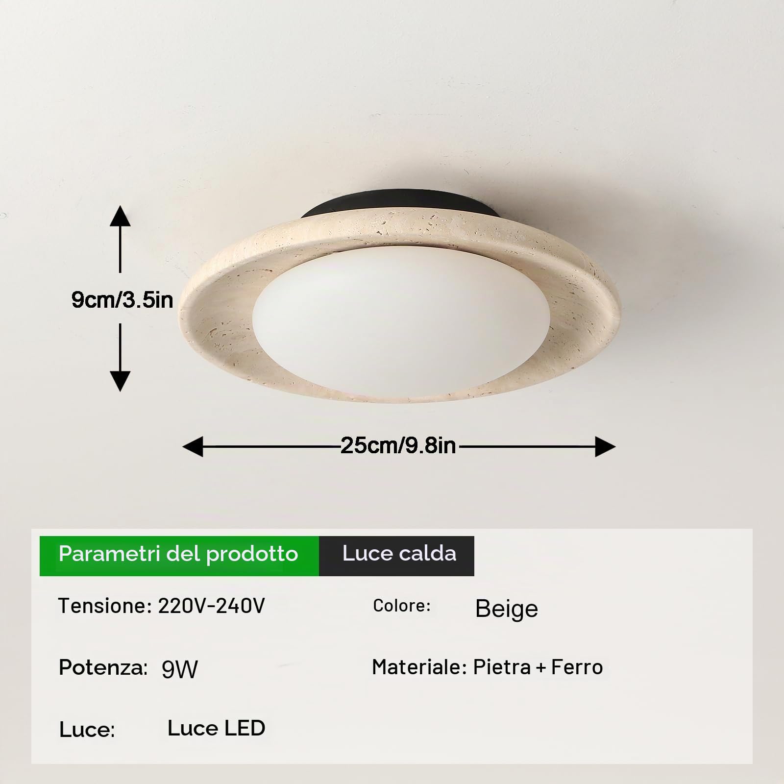 Plafoniera LED Giapponese Lampadario Wabi-Sabi Lampada Travertino Giallo Lampadari Rotonda Plafoniere luce Calda per Camere da Letto Sale da Pranzo Cucina Corridoi E Ingressi 25cm 9W