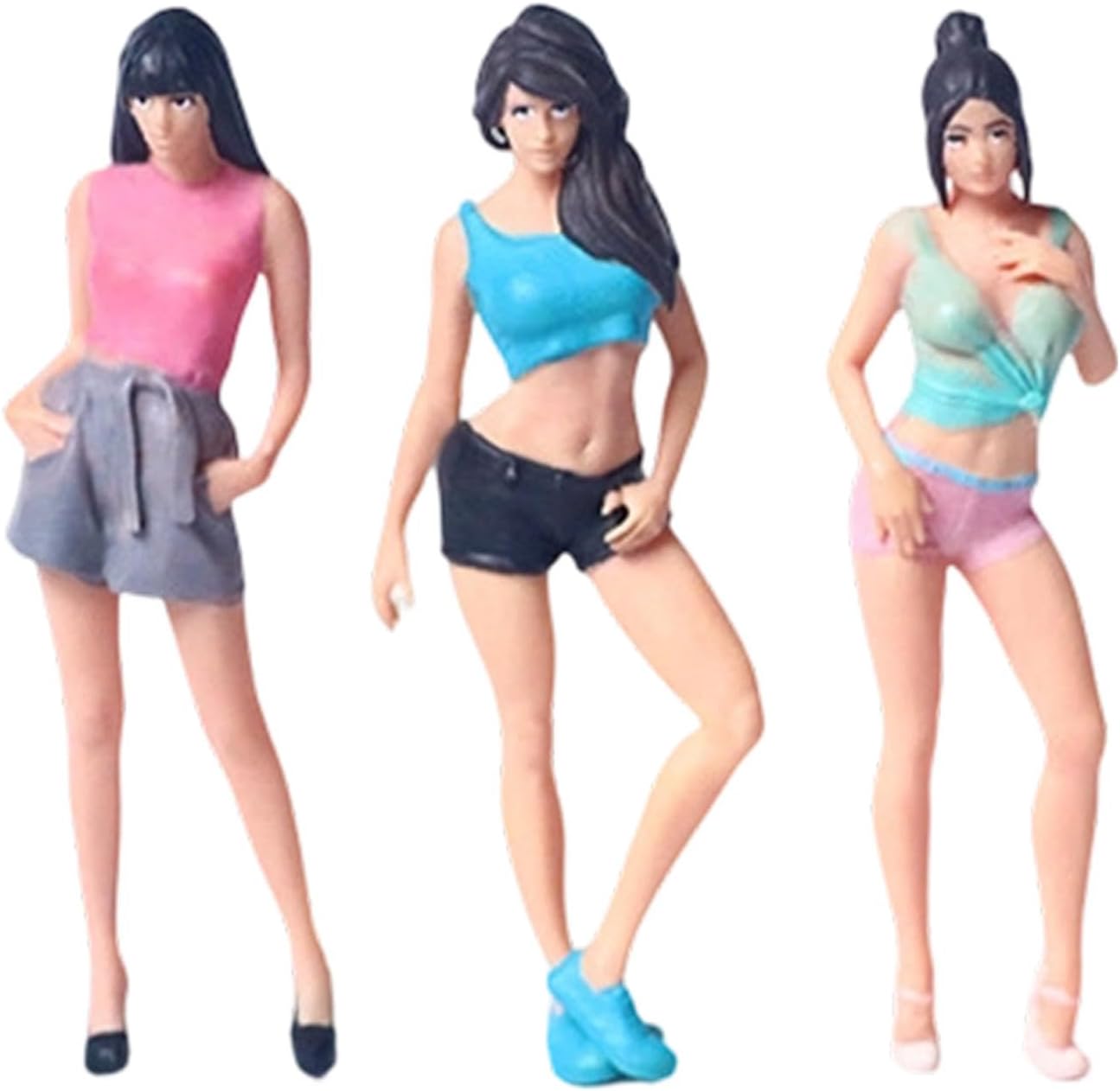 3 Pieces Mini People Figure Painted Female Model Trains Standing Girl Diorama Props Resin Construction Suitable for Gift Giving Home Decoration