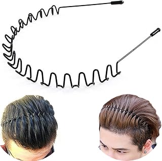 bodbop Unisex Black Metal Wavy Spring Headband for Men & Women - Non-Slip, Adjustable, Durable for Sports & Daily Wear