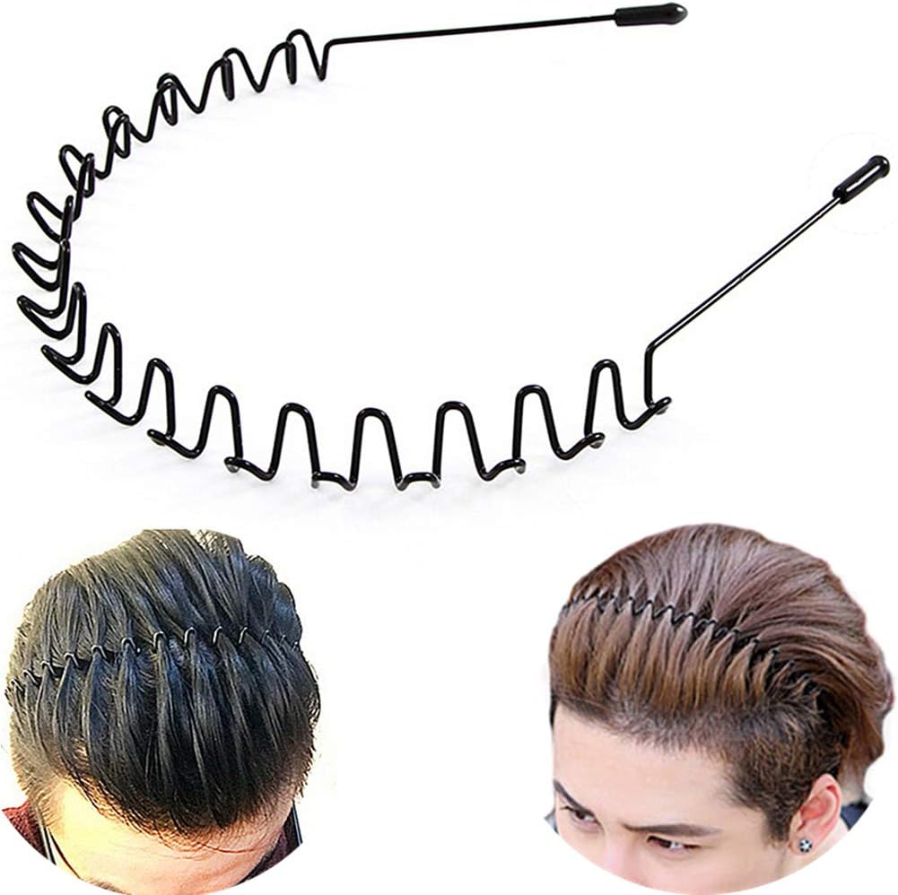 Metal Hair Band for Men Headband Women Bands Unisex Black Wavy Spring Outdoor Sports Headbands Men's Hoop Clips Accessories Simple Elastic Non Slip Head Headwear