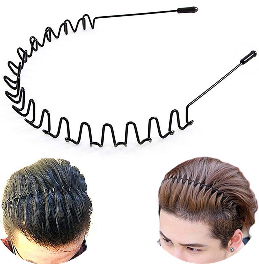 Metal Hair Band for Men Headband Women Bands Unisex Black Wavy Spring Outdoor Sports Headbands Mens Hoop Clips