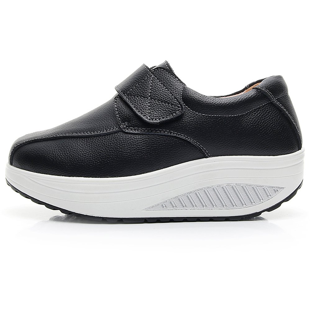 rismart Mujer Cuña Bucle Cómodo Plataformas Cuero Zapatillas Zapatos
