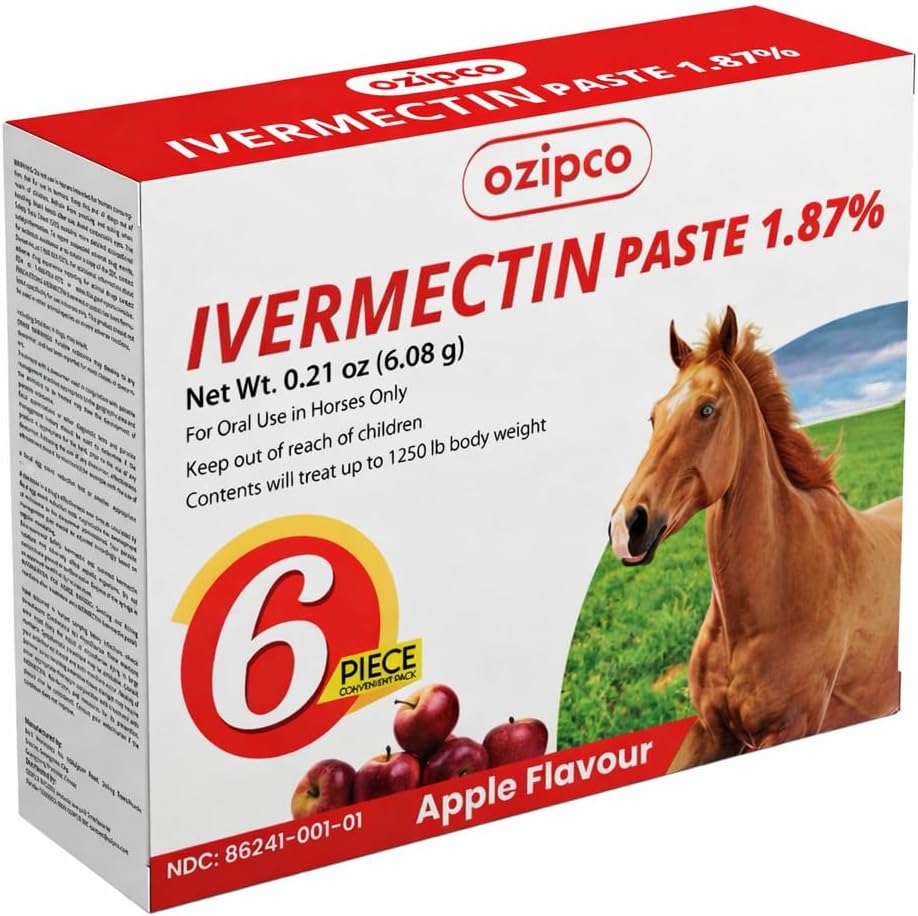 Ivermectin 1.87% Horse Paste – Apple Flavor 6.08g Tube - Deal for Horses Up to 1250 lbs (6-Pack)