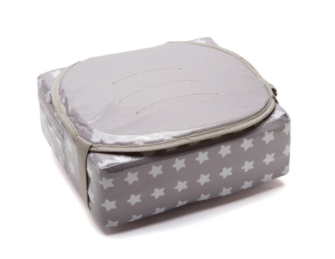 BabyToLove | Rehausseur chaise bébé compact et pliable avec coussin imperméable, harnais 3 points et poignée de transport | White Stars