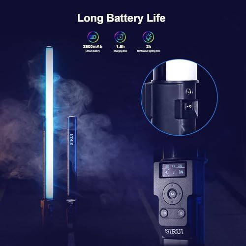 Miniatura 9 de SIRUI Barra de luz LED RGB T60, varita de iluminación portátil para fotografía, barra de luz de tubo de 29.1 pulgadas con batería recargable, CRI