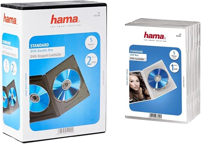 Hama 51294 Standard DVD Double Jewel Case, pack of 5 - Black & 83895 DVD Jewel Case, pack of 5 - White/Transparent