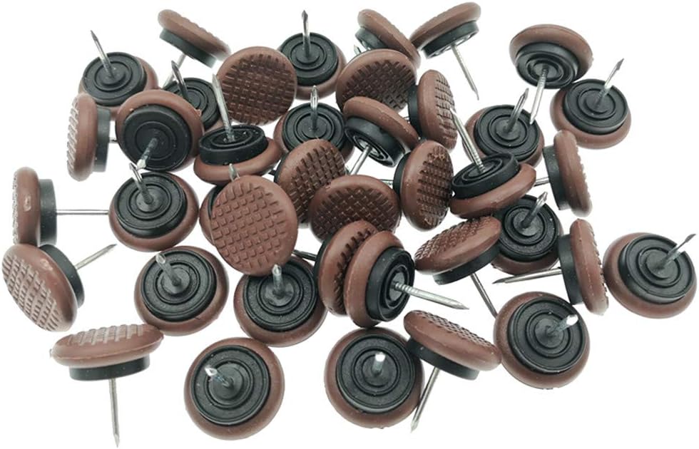 ALIMITOPIA 40pcs Furniture Chair Glide Nail-in Thickened Nylon Slider Pad Floor Protector for Wooden Furniture Chair Tables Leg Feet(Φ24mm or 15/16";Brown)