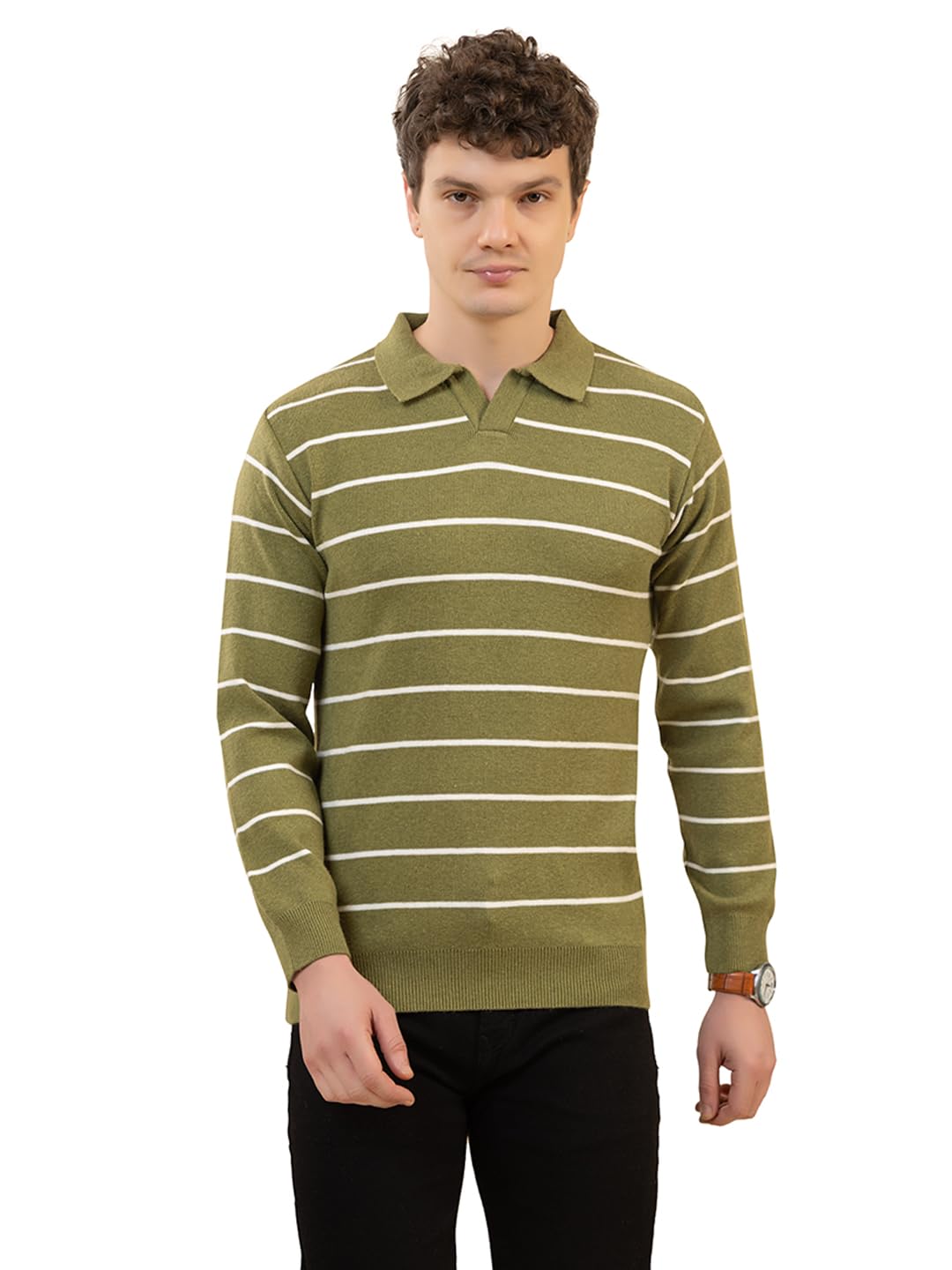 dadu dayal Men’s Premium Striped Polo Neck Sweater | Stylish Wool Blend Full Sleeve Knitted Pullover for Men | Soft Warm Winterwear for Smart Casual & Office Look-picture-30