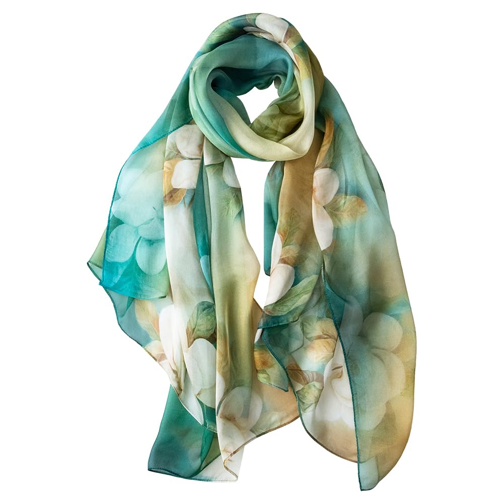 STORY OF SHANGHAI Sciarpa di 100% Seta da Donna Foulard Chiffon con Fantasie Orientale Semi-Trasparente