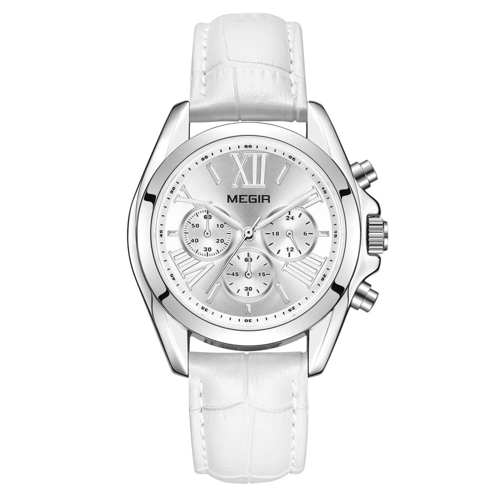 MEGIR Orologio da Donna Cronografo Analogico al Quarzo con Cinturino in Pelle Impermeabil