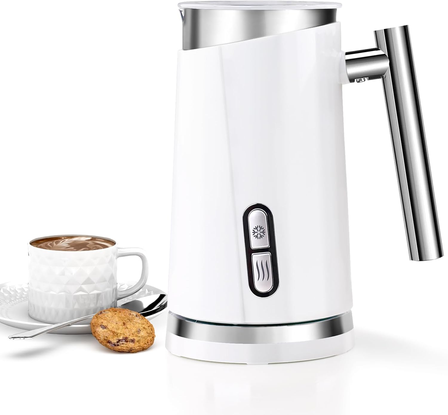 Milk Frother and Steamer, Non-Slip Stylish Design, Hot & Cold Milk Steamer with Temperature Control, Auto Shut-Off Frother for Coffee, Latte, Cappuccino, Macchiato (white)