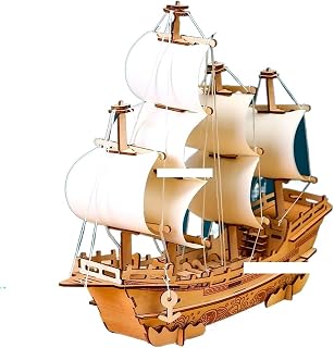 Wooden Sailboat Model 3D Wooden Puzzle Vintage Sailing Boat Sailboat Pirate Ship Model Royal Queen Kit Living Room and Study Decoration