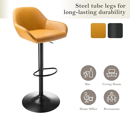 Miniatura 33 de Glitzhome Mid Century - Juego de 2 taburetes de bar ajustables de cuero giratorio vintage con respaldo y reposapiés, taburetes de bar modernos de