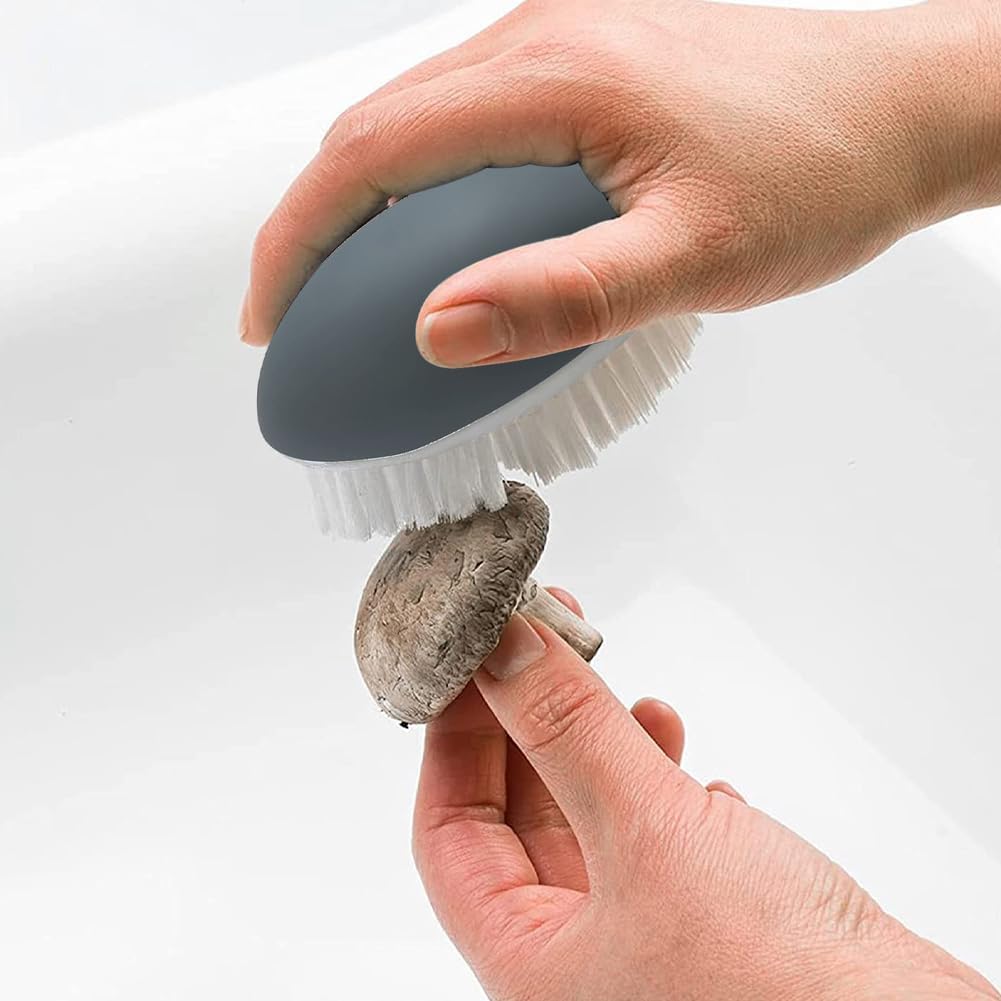 2 Piece Vegetable Brushes,Non Slip Grip Vegetable Brush with Dots Remover for Washing Fruit Mushrooms Pumpkin Carrot and Potato(Grey)
