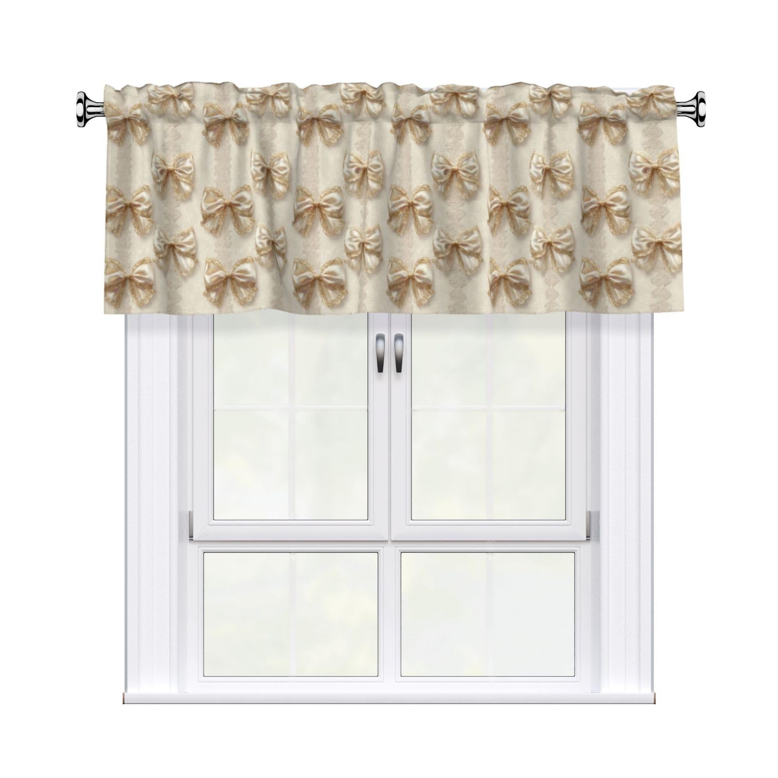 Woshuwo Subtle Gold Satin Bows Coquette Valances For Windows Rod Pocket Window Treatment Short Curtains For Kitchen Living Room Bedroom Decor 54x18in
