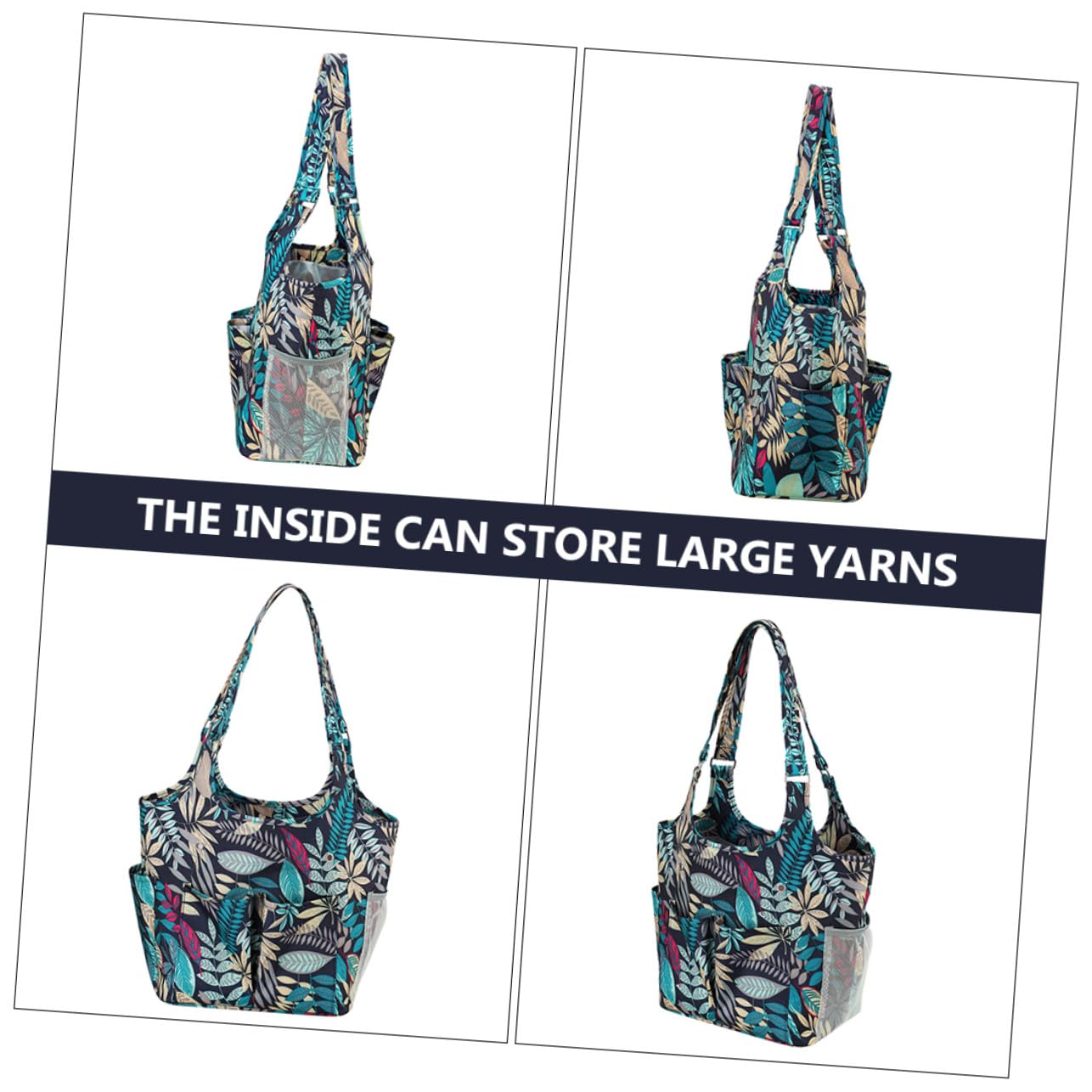 Bolsa de Almacenamiento Portátil para Tejer en Tela Oxford 600d Diseño de Hojas, Multi-bolsillos y Correa Reforzada para Crochet y Tejido