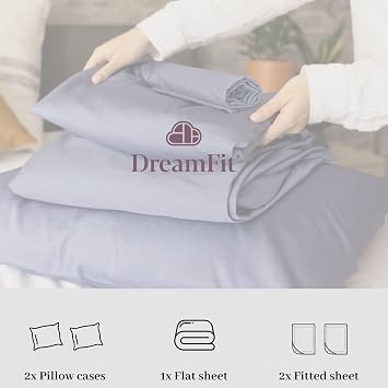 DreamFit 100% Organic Cotton Sheets with Corner Straps Luxury Bedding Sets with Extra Deep Pocket Crafted in USA Split Queen Size Bed Sheet Set Ivory