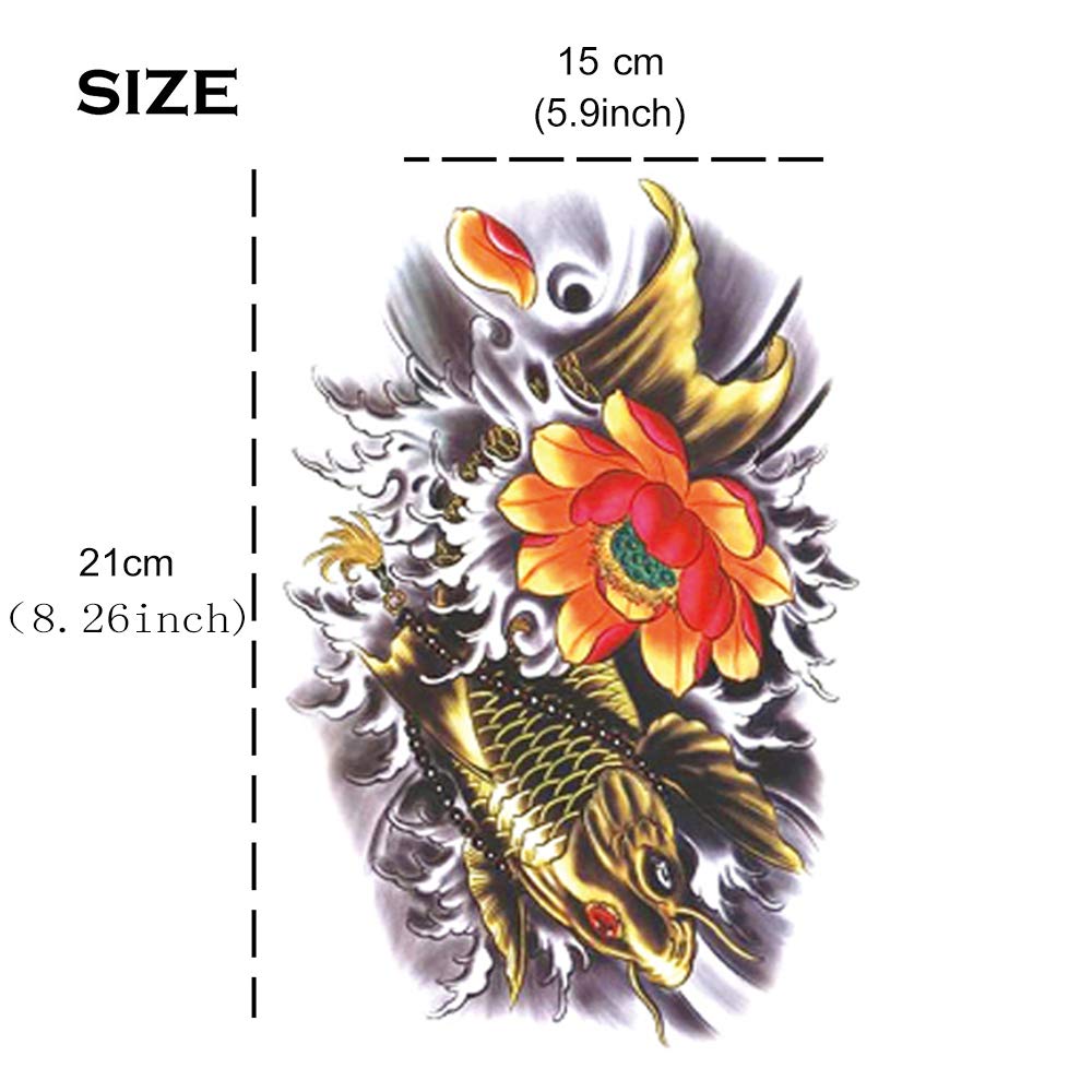 Yesallwas 6 fogli di grandi dimensioni Koi tatuaggio fioritura carpa fortuna tatuaggio temporaneo tatuaggio finto, impermeabile durata corpo arte trucco sexy realistico braccio tatuaggi