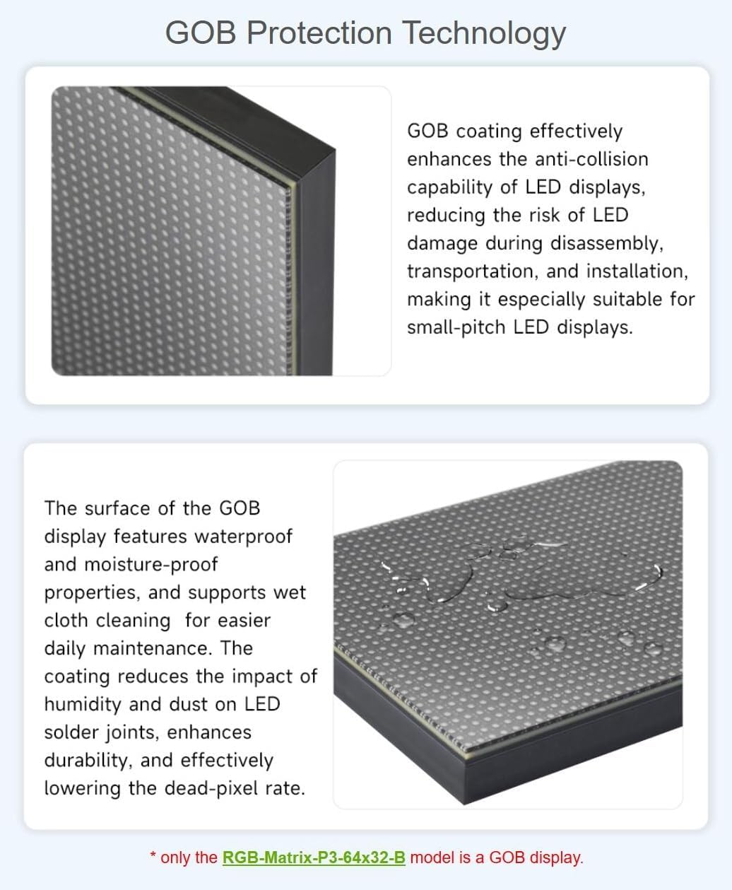 RGB Full-Color LED Matrix Panel, 3mm Pitch, 64 × 32 Pixels, Adjustable Brightness, Standard Version (RGB-Matrix-P3-64x32)