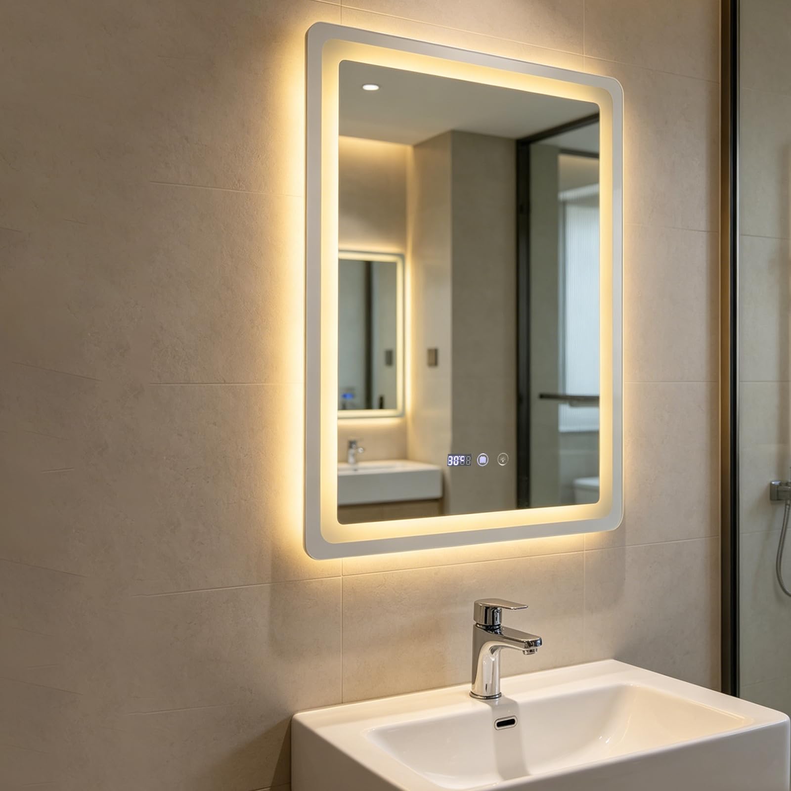 Espejo de baño LED 50 x 70 cm, espejo de baño con iluminación, táctil