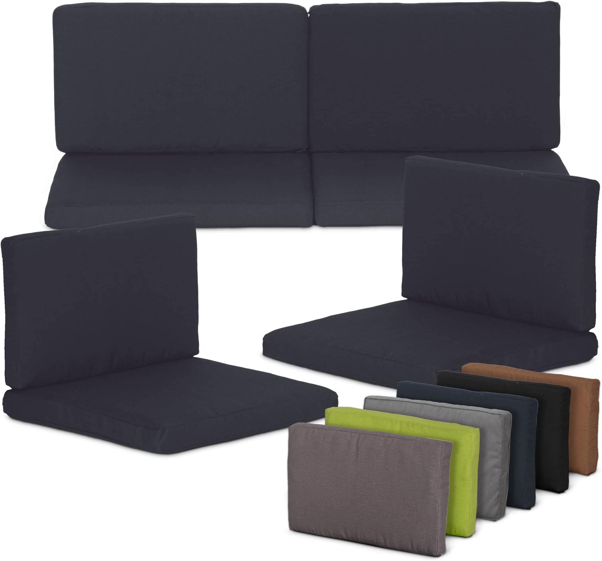 Beo Lounge Cushion Replacement for Monaco Set, Waterproof Set of 8 Cushions, 5 cm Thick, Anthracite/Black