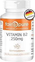 Fair & Pure Vitamin B2 250mg, 180 Tablets, 250mg Vitamin B2 (Riboflavin) Per Tablet, Easy to Swallow, Vegan Dietary Supplement No Additives, Made in Germany