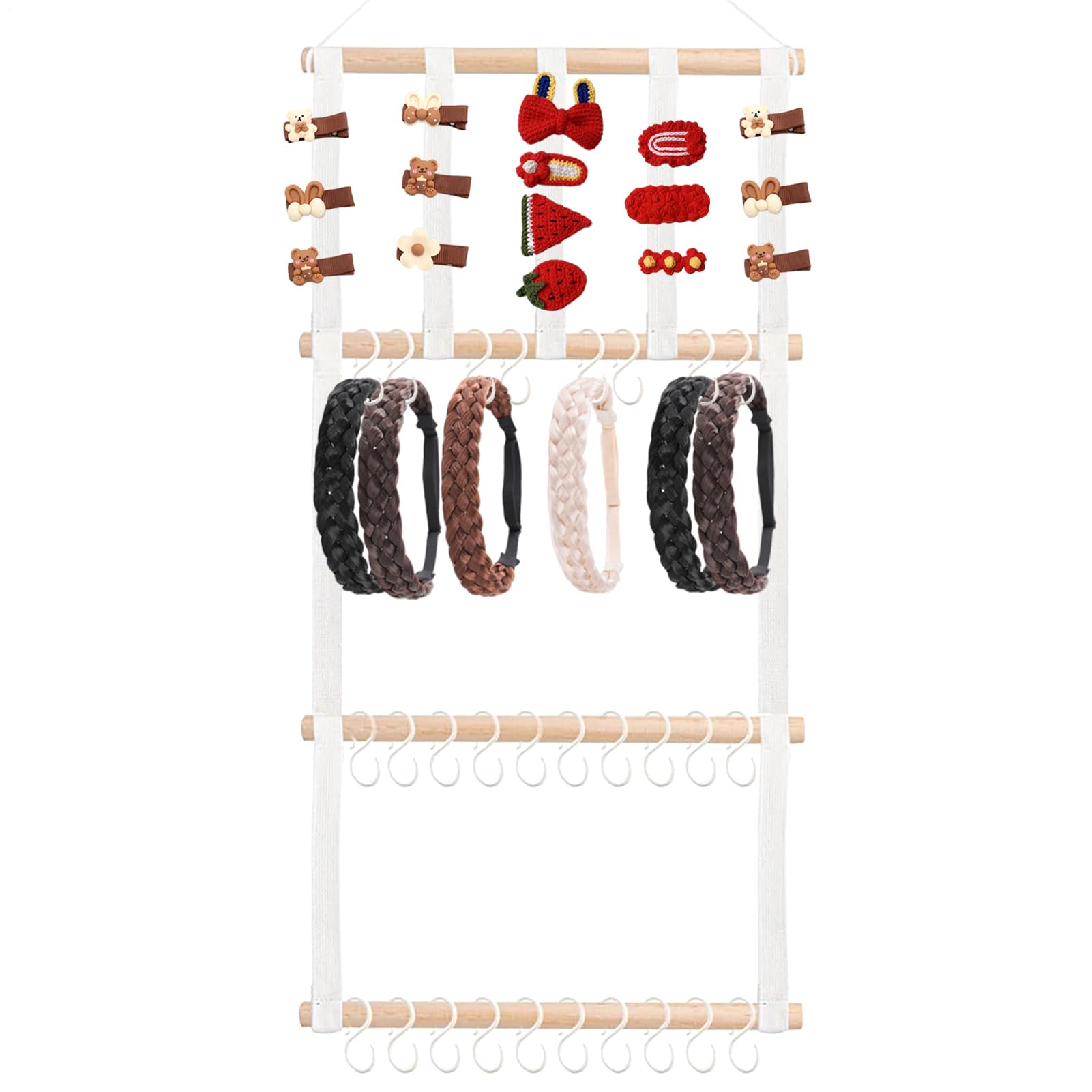 Bow Storage - Hair Clips Hanger | Hair Bow Holder | Baby Girls Hanger Storage | Headband Holder Bows Organizer | Necklace Display With 30 Hooks Solution | Rack For Girls