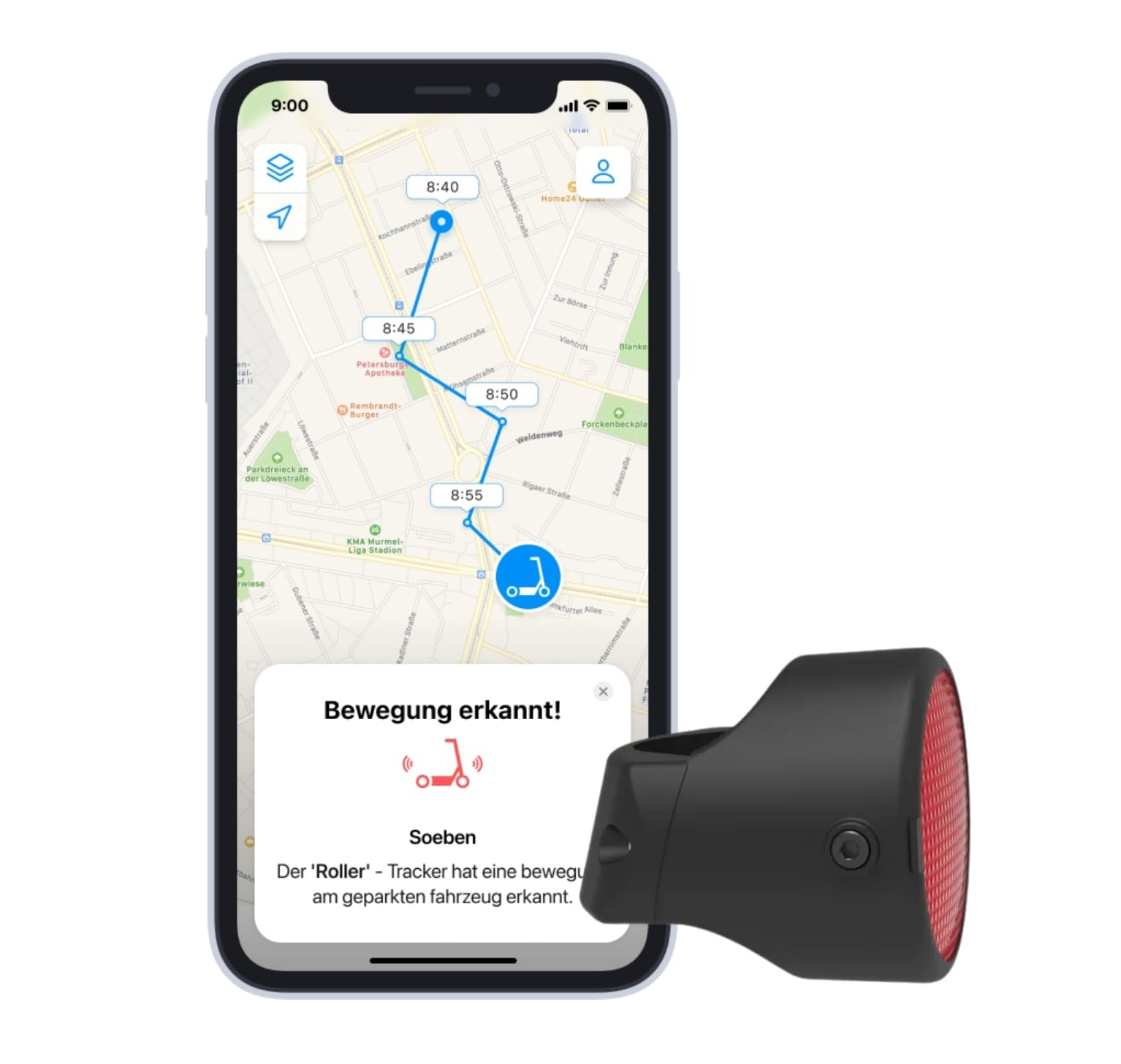Invoxia Bike Tracker - GPS-Tracker Diebstahlschutz für Fahrräder - Reflektor mit Echtzeit-Alarmfunktionen - Inklusive 3-Jahres-Abo - bis zu 3 Monate Akkulaufzeit - Leicht und Unauffällig - Wasserdicht