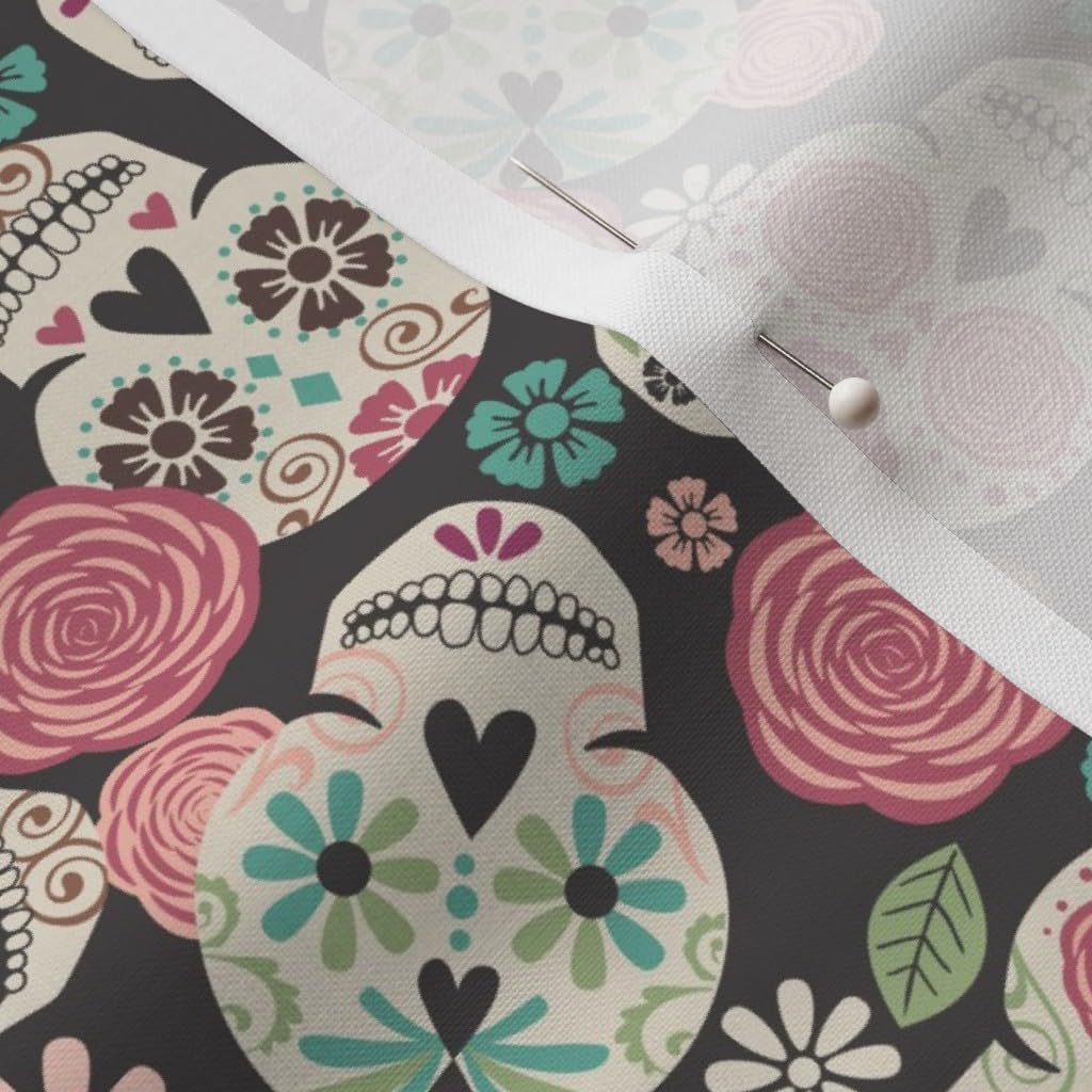 Spoonflower Fabric - Sugar Skulls Color Halloween Girly Floral Pastel Pink Blue Printed on Petal Signature Cotton Fabric by The Yard - Sewing Quilting Apparel Crafts Decor