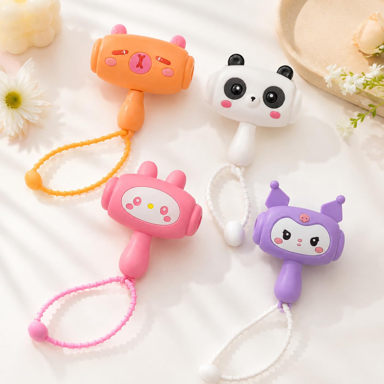 Unigraphy Cute Cartoon Hammer Choo Choo Keychain With Sound For Kids, Shake Left Right Musical Beep Hammer Toy, Soft Grip Cartoon Handheld Sensory Keychain For Babies & Toddlers-image-37