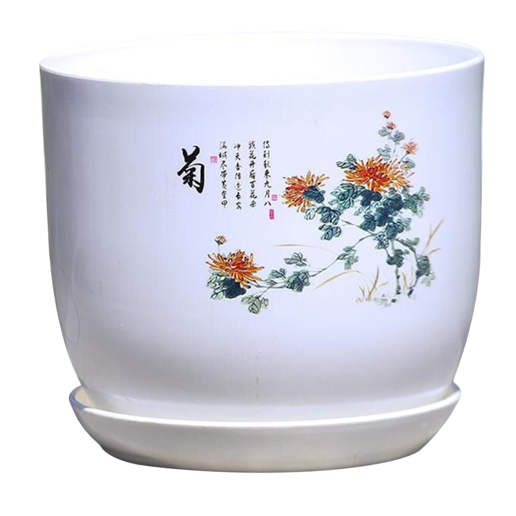 Hintyne Planter Pot Planter for Indoor Plant 8.7x7.9x5.9'' Chinese Plant Pot with Saucer & Drainage Hole Resin Flower with Delicate Pattern for Home Style 3